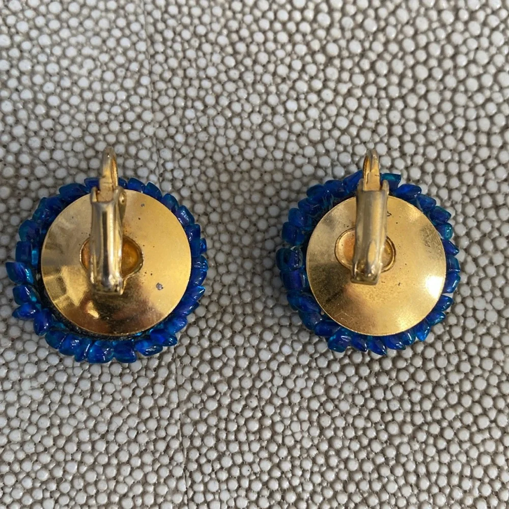 Blue Beaded Vintage 60’s Clip-On Earrings